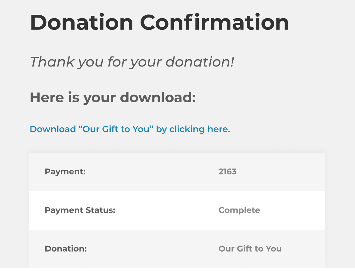 The Attachment Title and Link displayed on the GiveWP Donation Confirmation page.