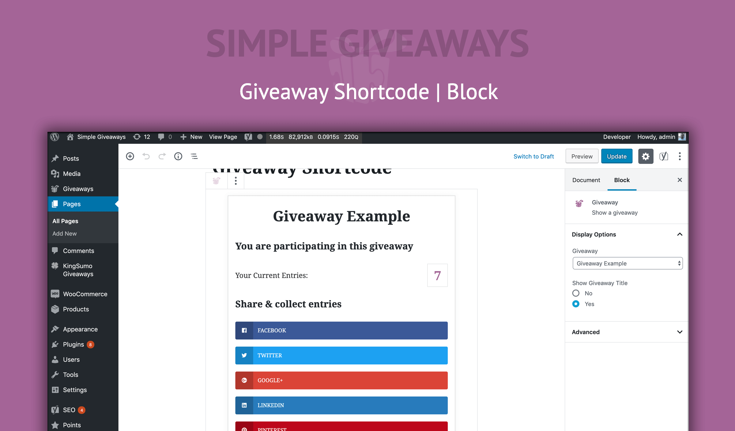 Giveaway Shortcode or Block