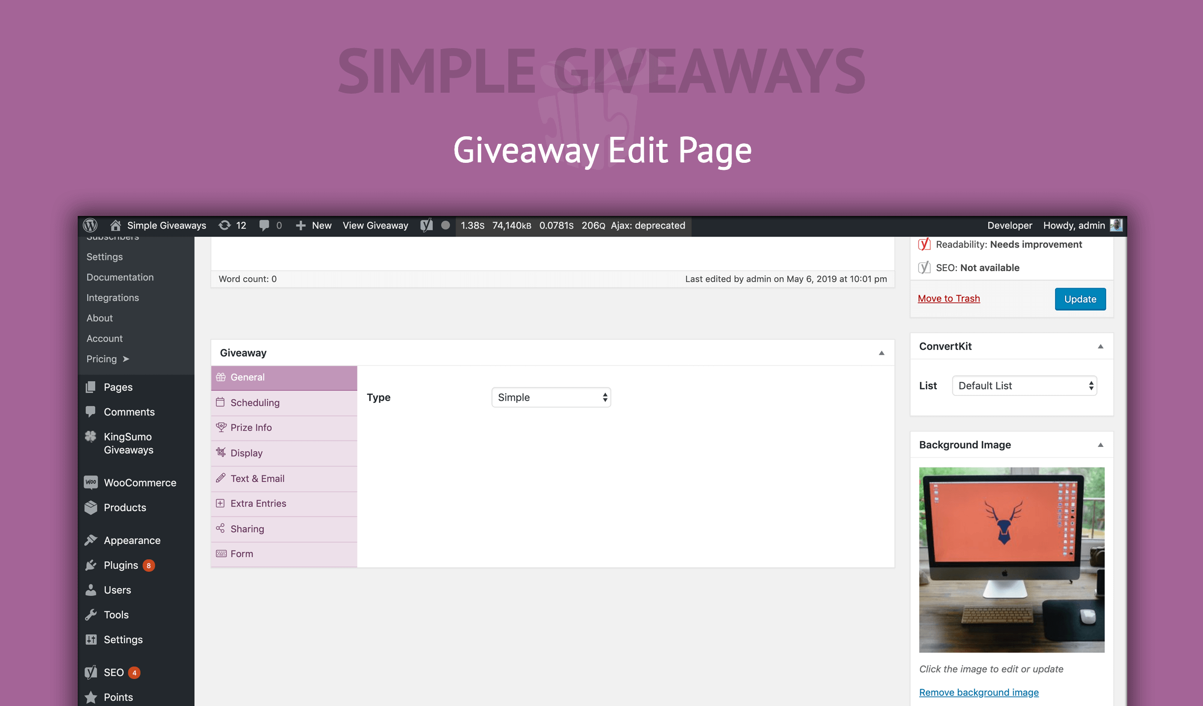 Giveaway Edit Page