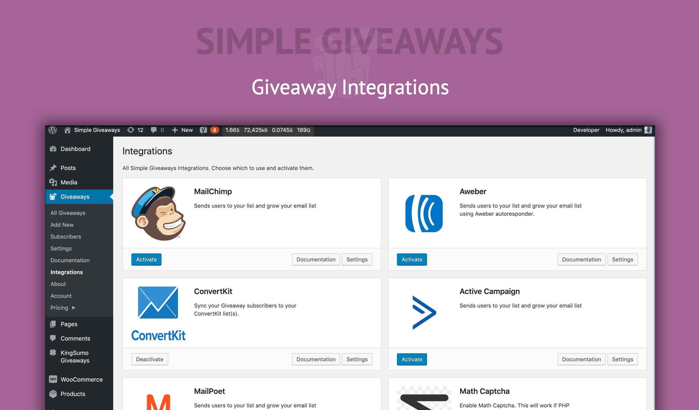 Giveaway Integrations (Free & Premium)