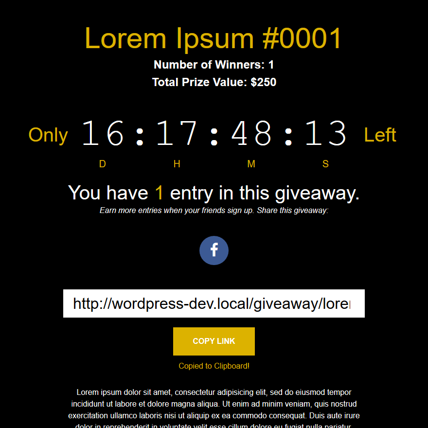 After entry, your participants get a custom share interface with a unique referral link