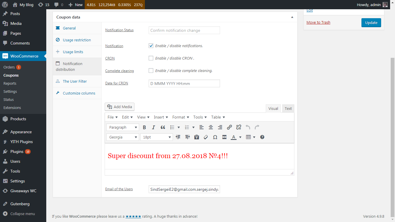 The tab "Notification distribution"