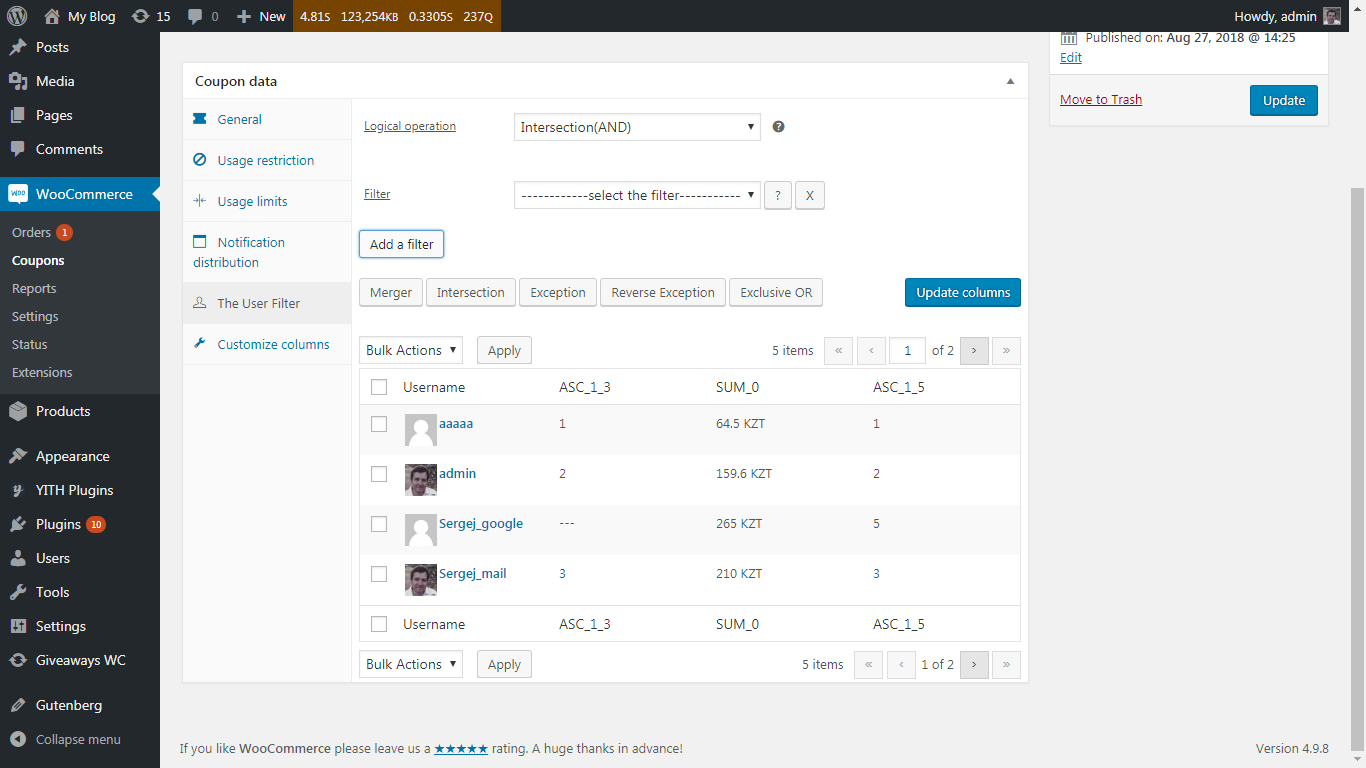 The tab "The User Filter"