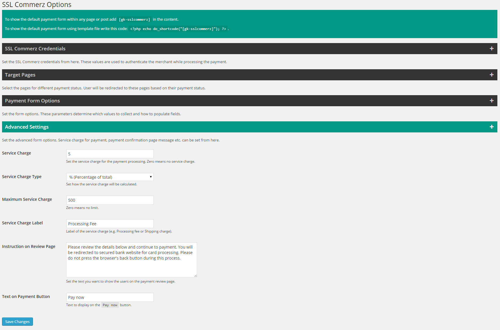 Set if you want to add service charge over the payable amount.