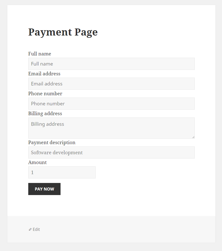 This is how a typical payment form looks like on default WordPress theme.