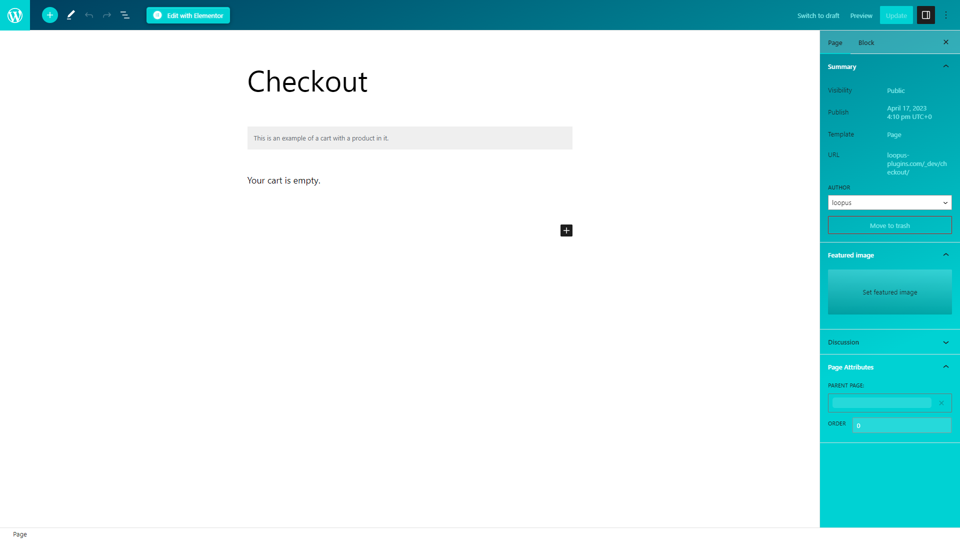 This screen shot shows the page edition