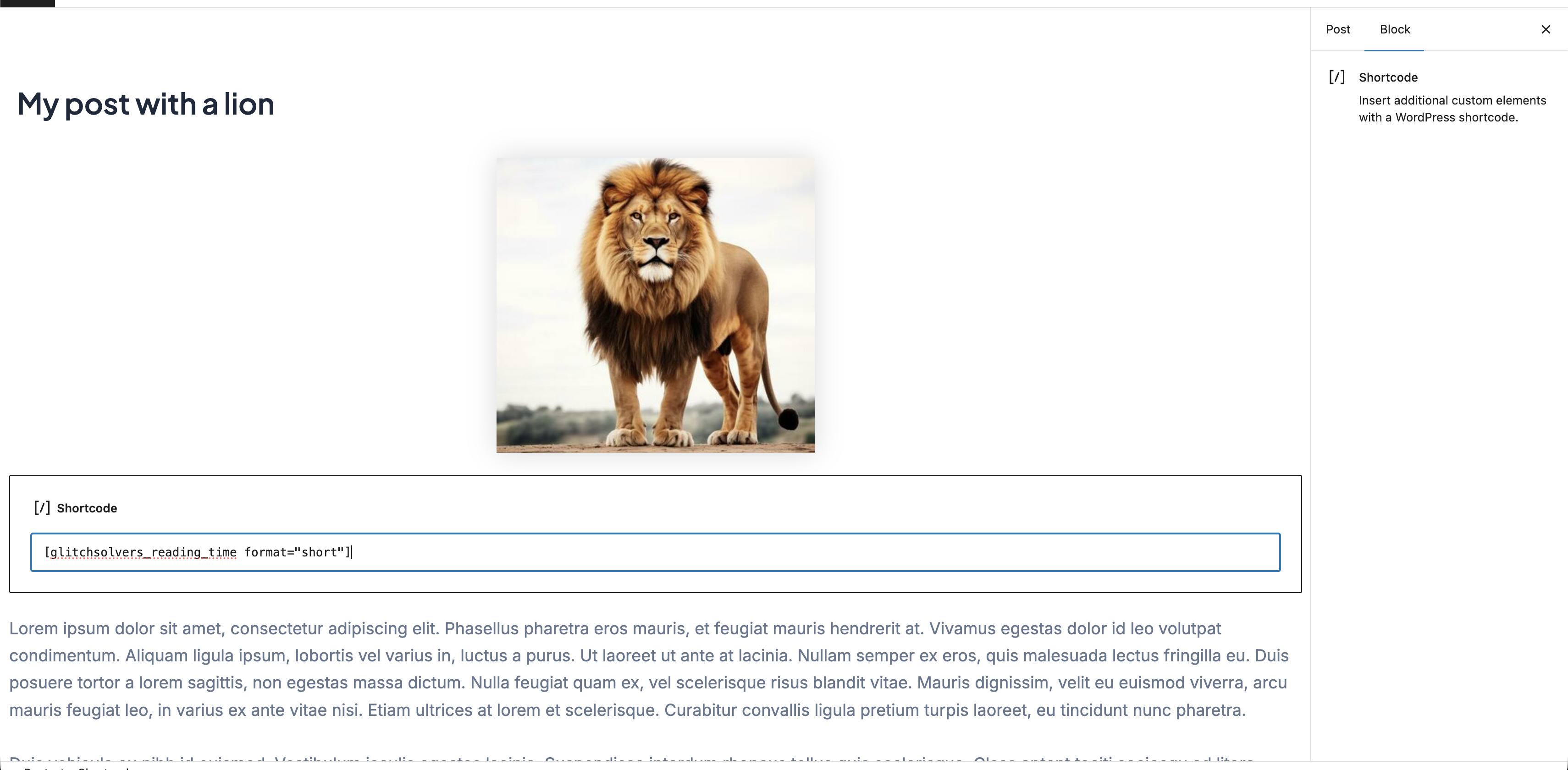 Gutenberg usage – insert the shortcode block