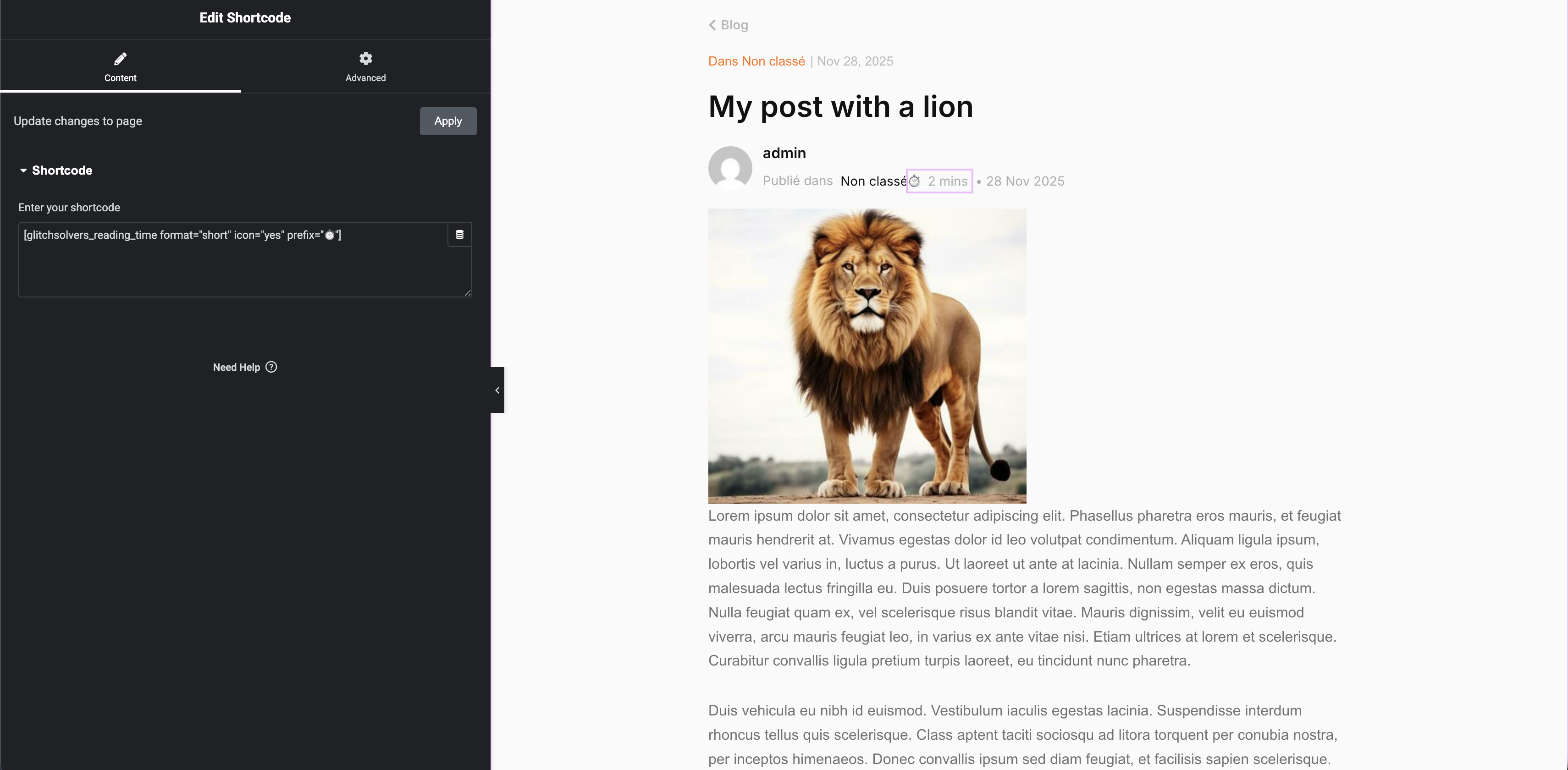 Elementor usage – use the shortcode widget