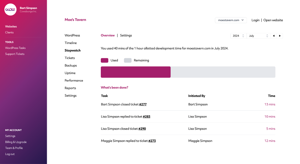 Built-in time tracking for agency client management