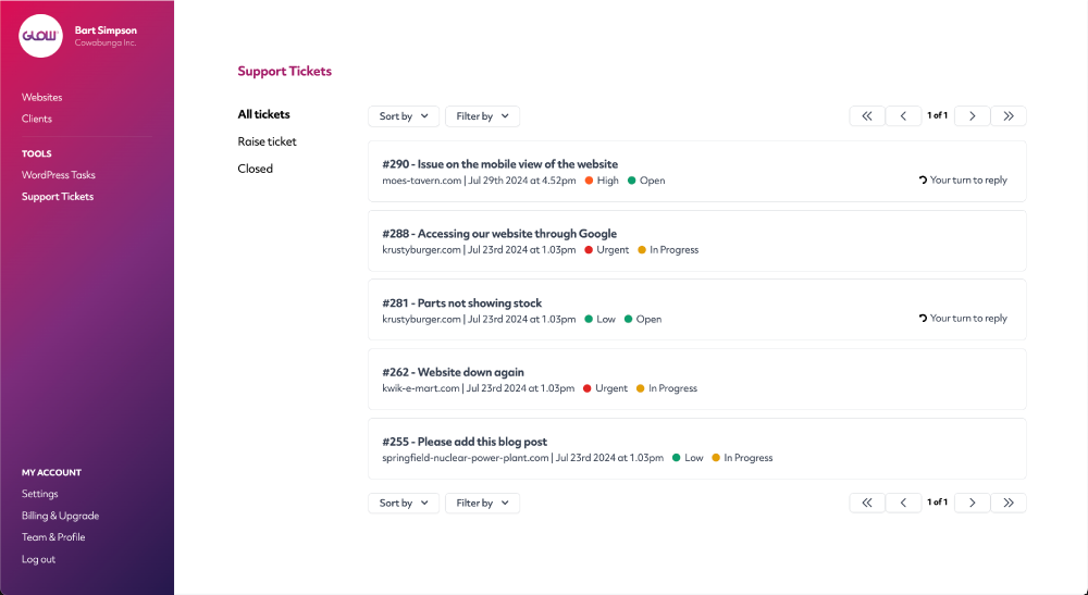 Integrated support ticket system for handling client requests