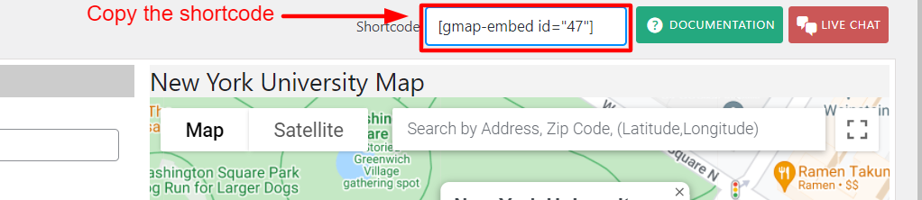 Copy Map shortcode.
