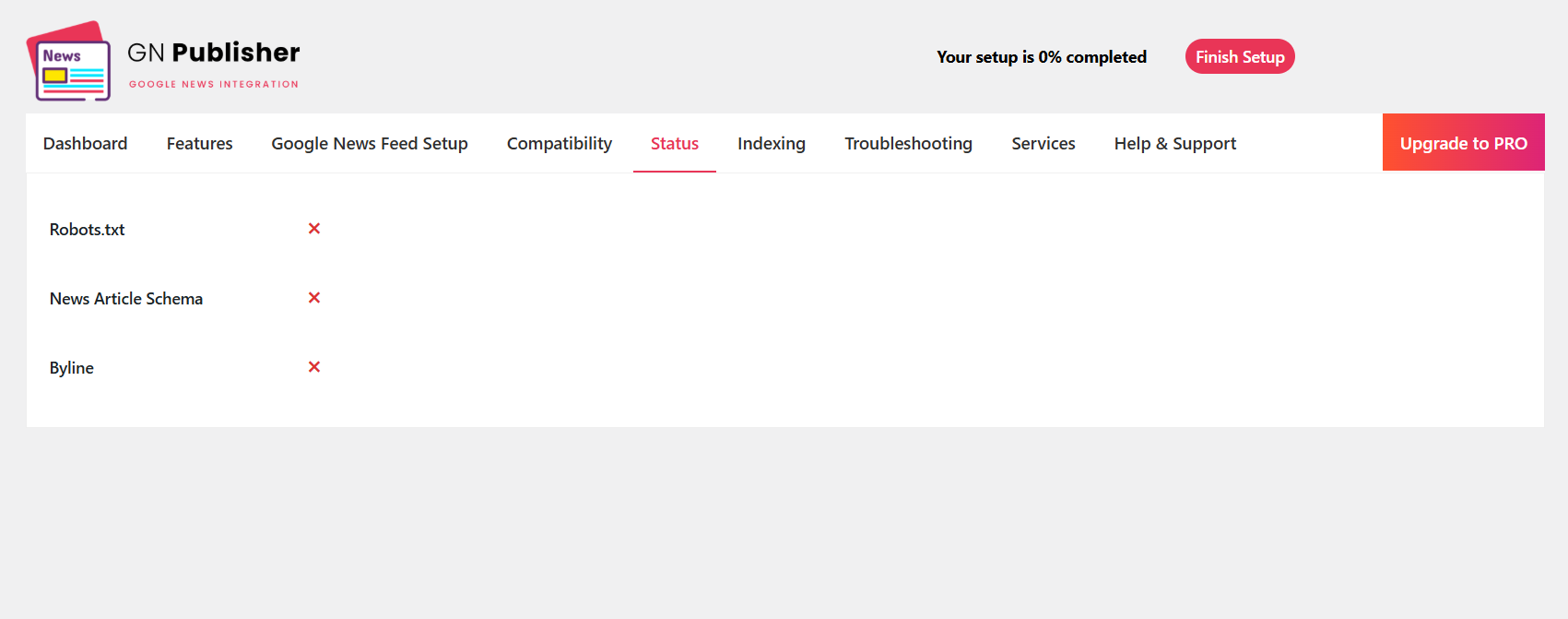 Status of your settings