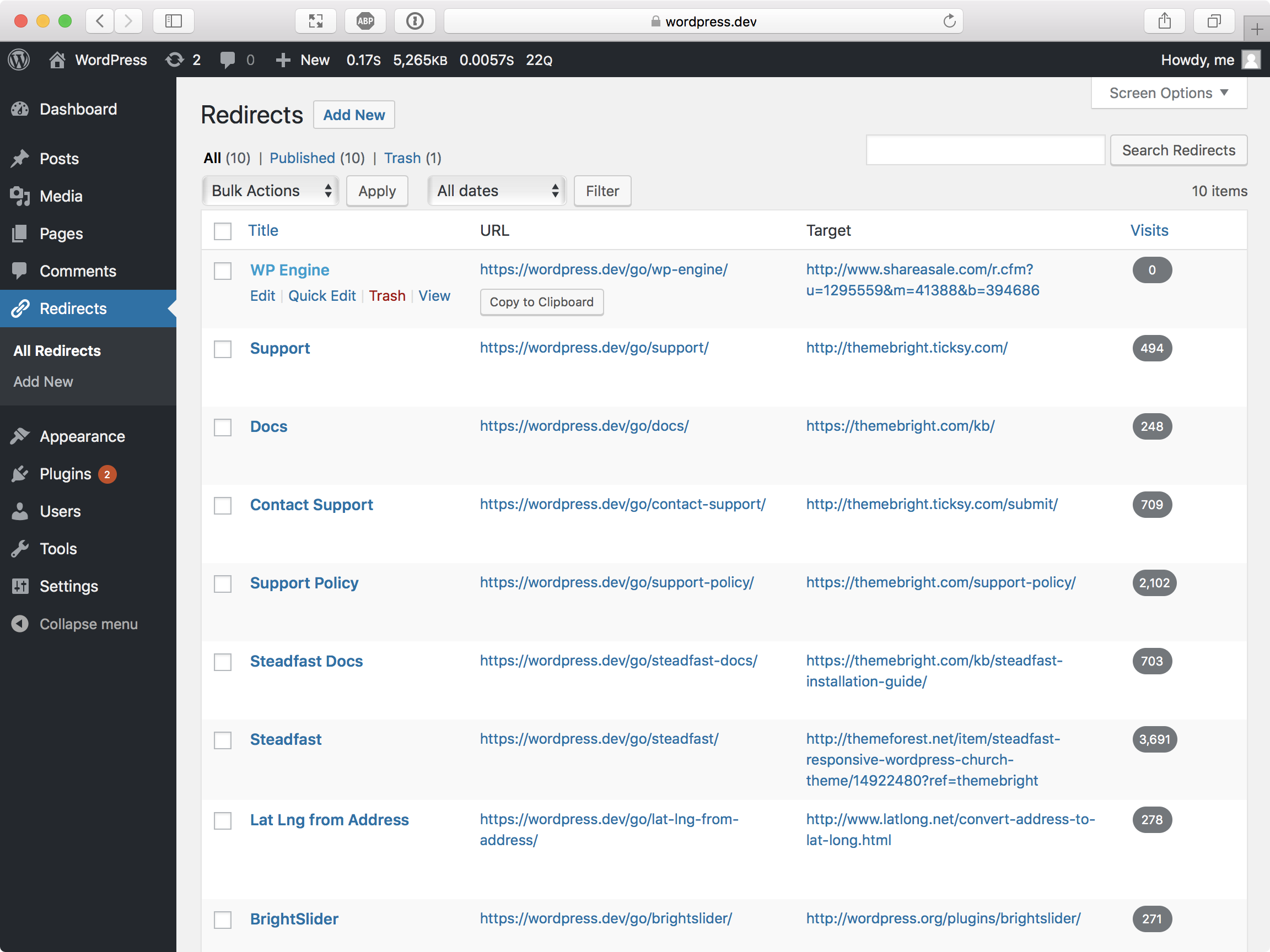 List of redirects.