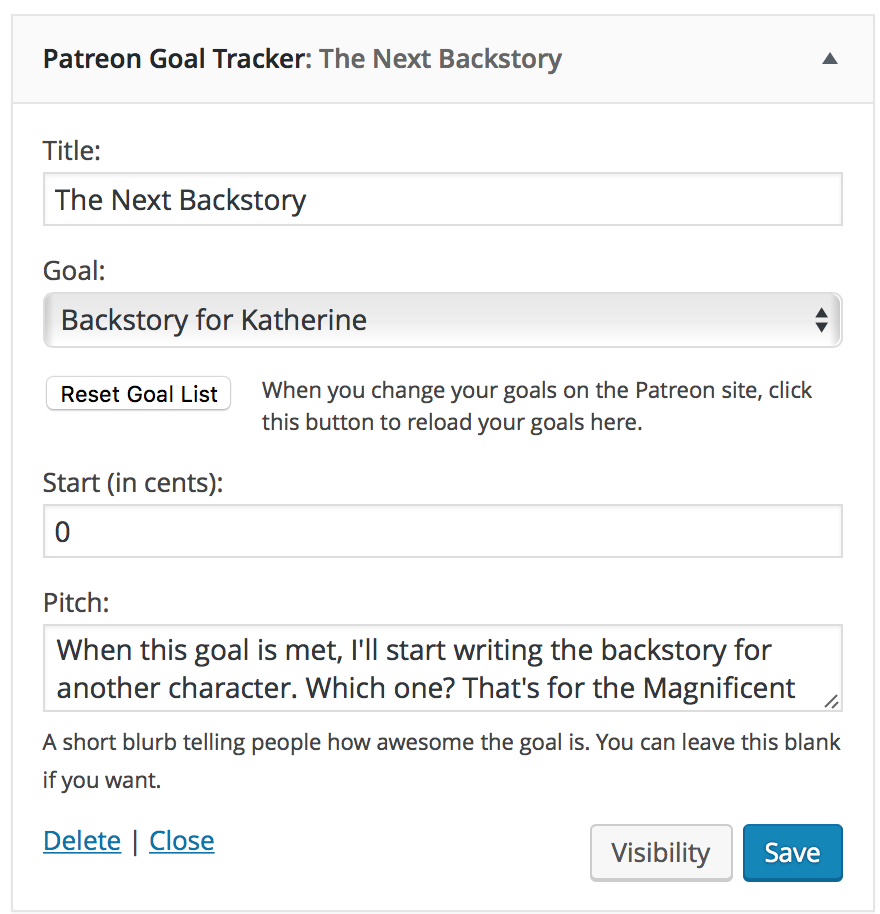 The Widget form. It will go fetch your list of goals to make things easier for you.