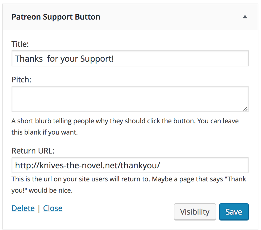 The button widget form. Pretty straightforward.