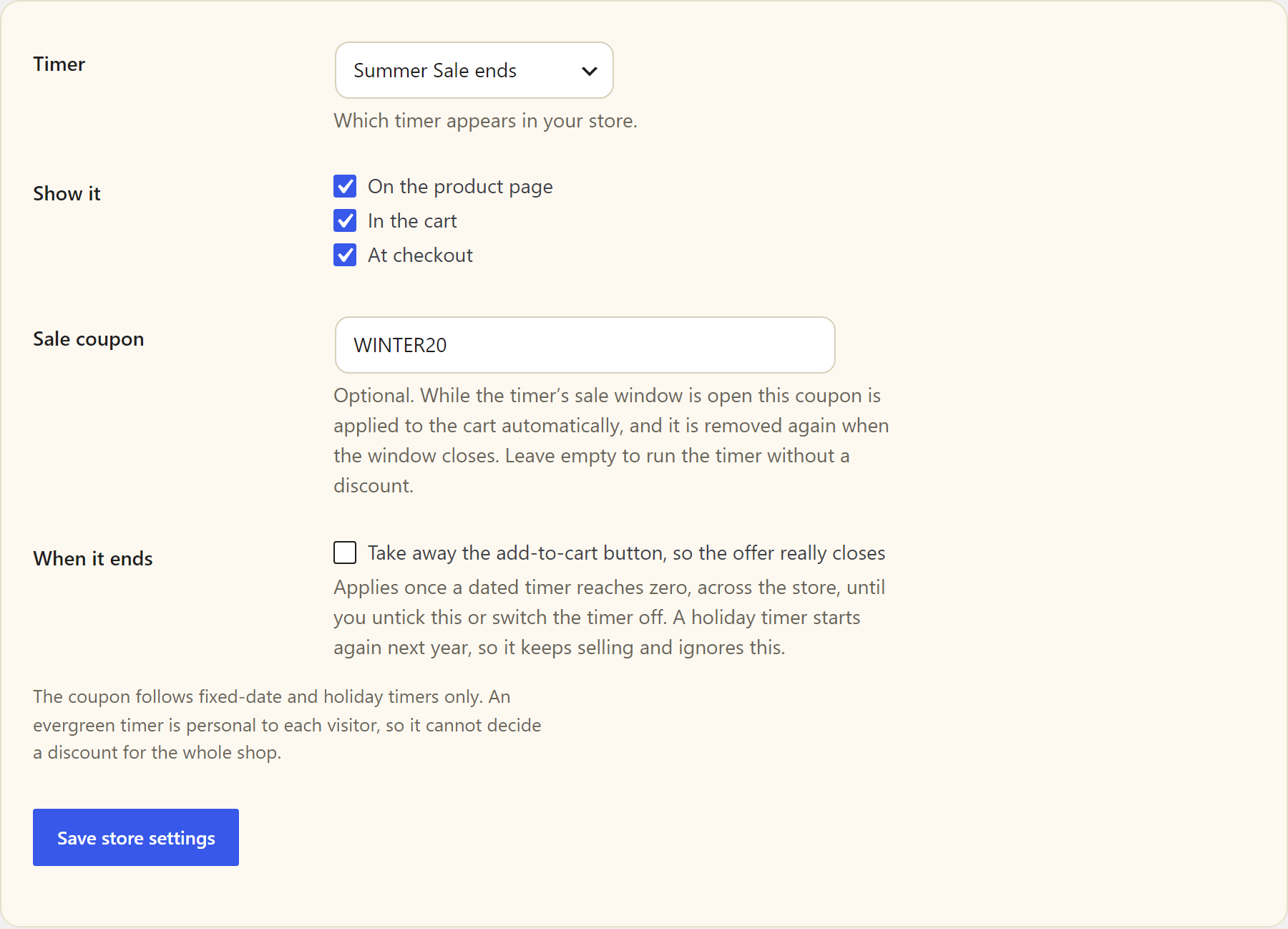 WooCommerce placements and the sale coupon.