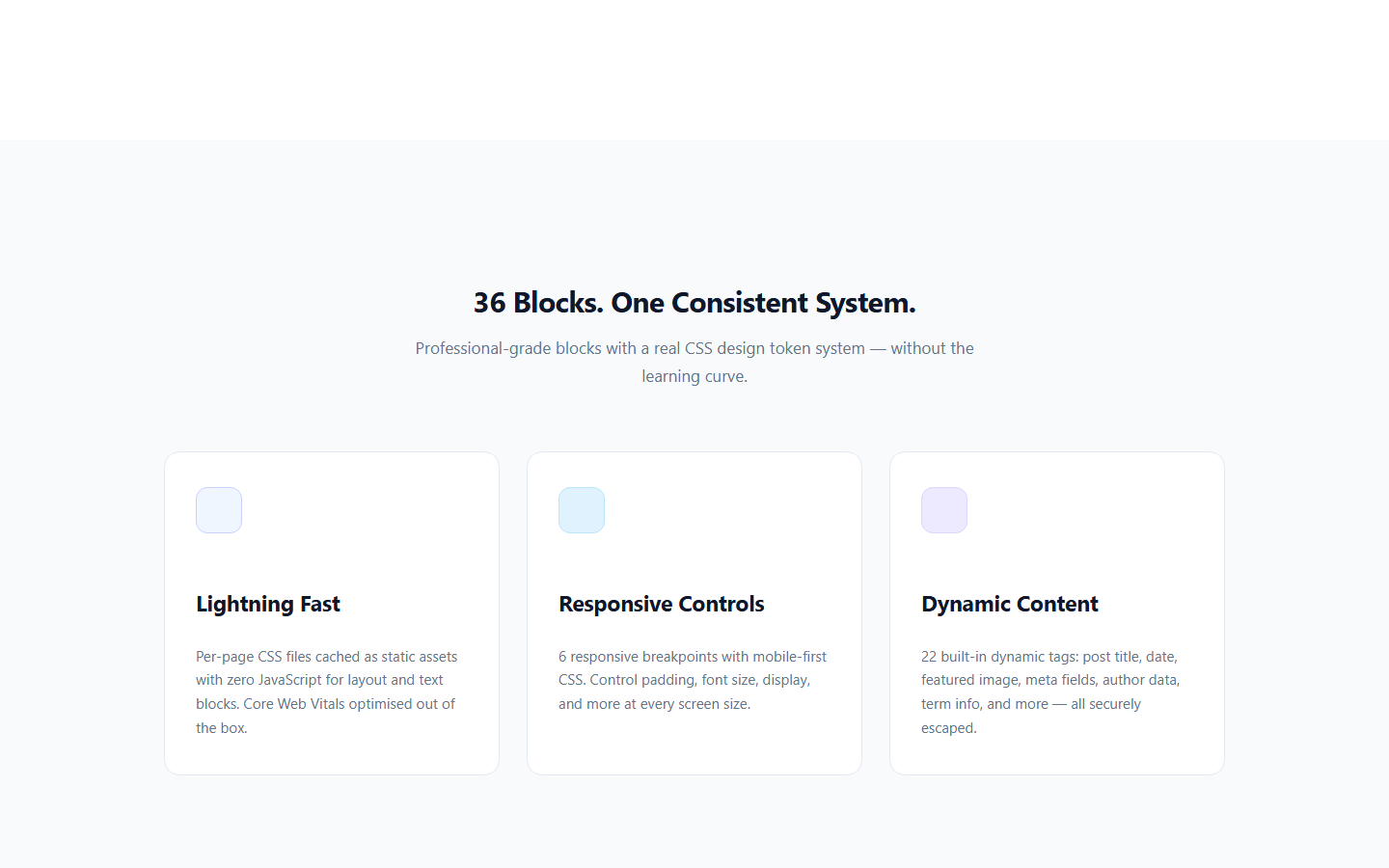 The GoDevs Blocks Column Demo page showing 2-column, 3-column, and 4-column flex layouts built with Group and Column blocks.