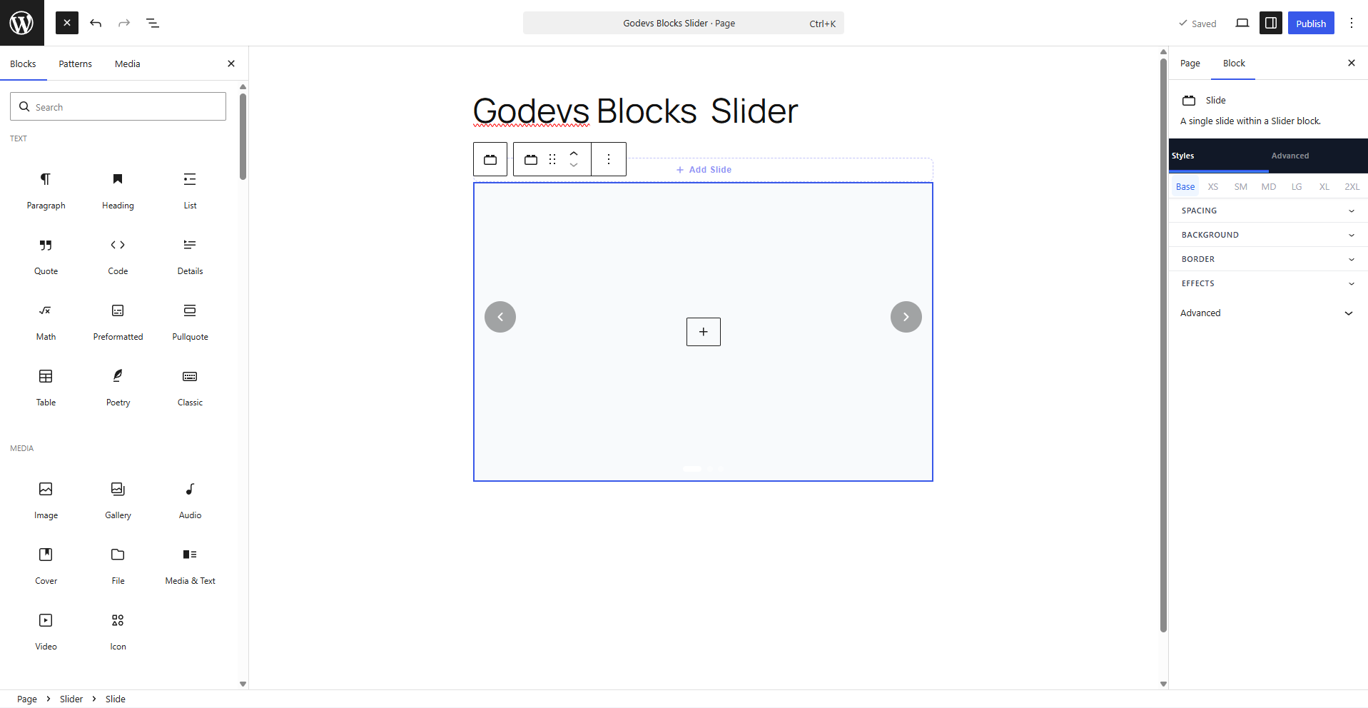 The GoDevs Blocks Pattern Library admin page — searchable browser of 41 ready-made block patterns across 18 categories.