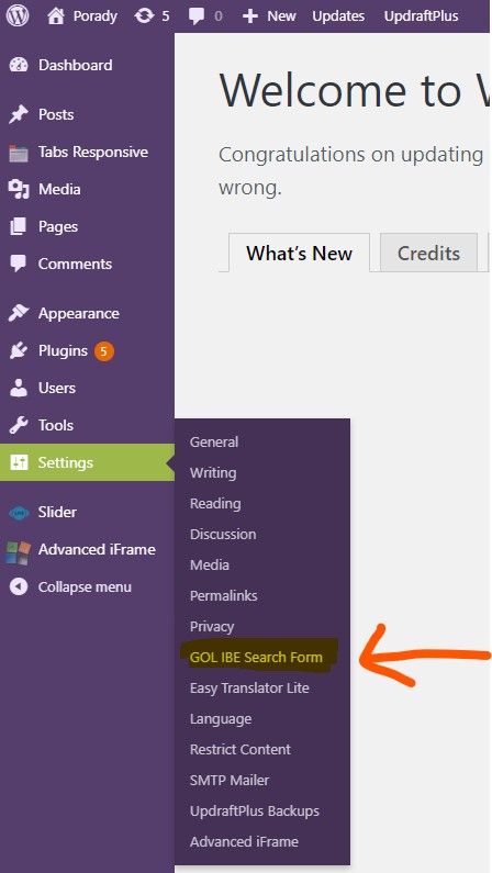 Search Form settings are available through WP Settings menu sub-item