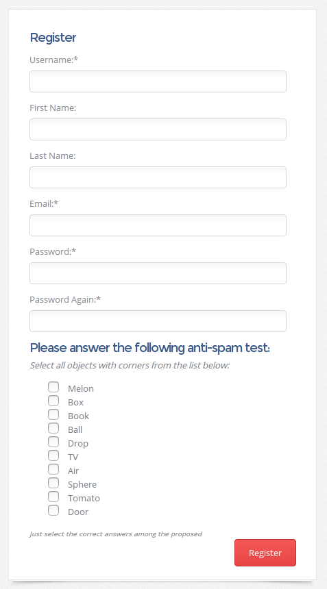 Question block on the custom registration page. Displays list of simple text answers.