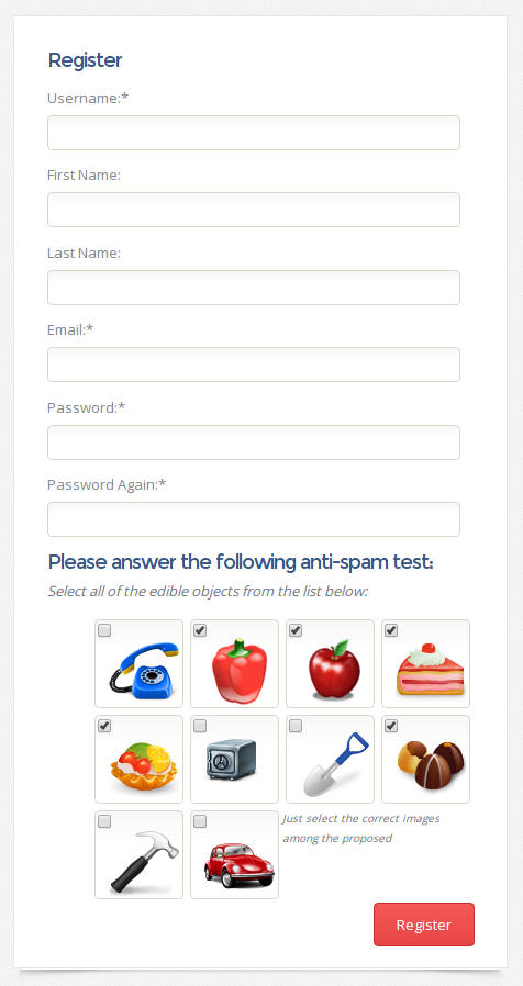 Question block on the custom registration page. Displays list of answers with images.