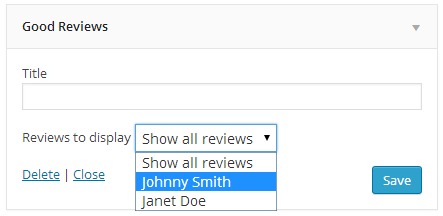 A widget is included to display one or all of the reviews in any sidebar.