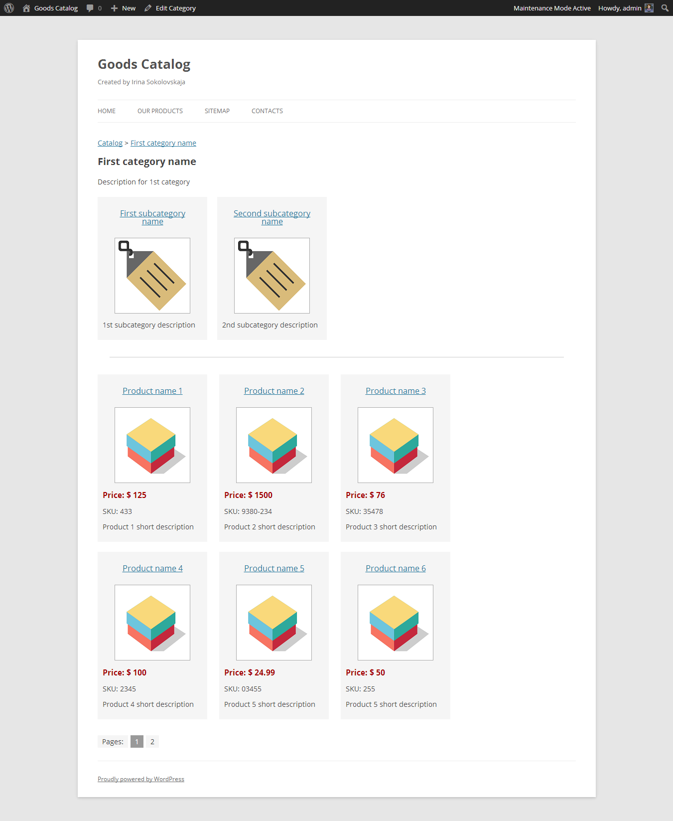 Main page of catalog