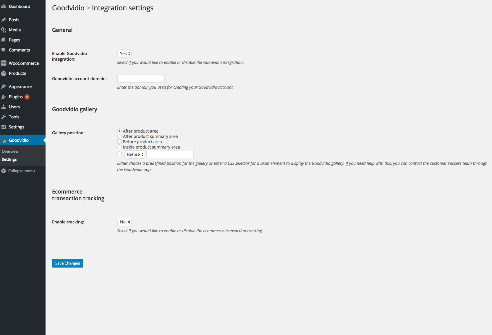 Goodvidio Integration plugin overview page