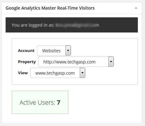Google Analytics Master Administrator Dashboard Widget - Real-Time Visitors