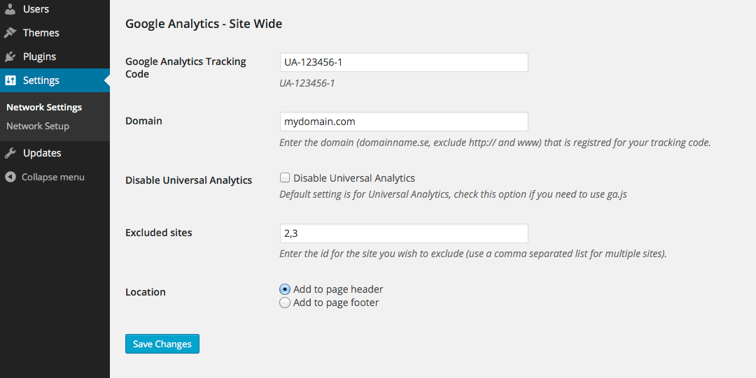 Settings page.