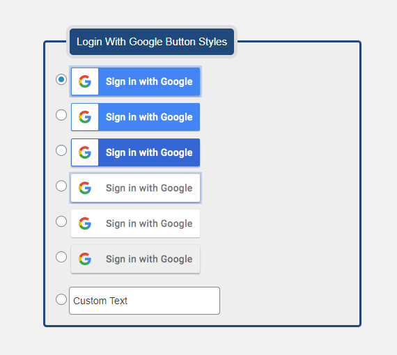 User will get different styles options for login with google button