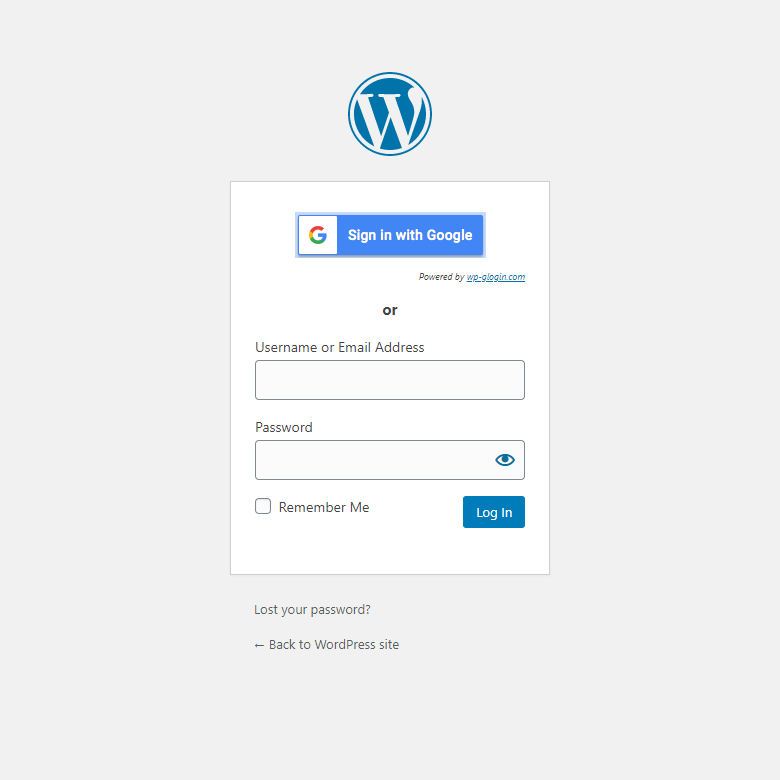 User login screen can work as normal or via Google's authentication system