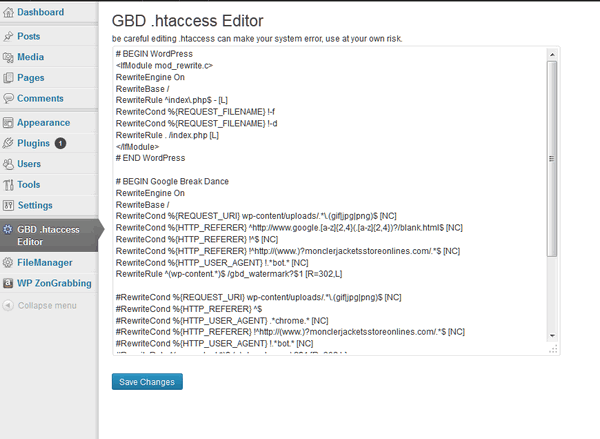 tampilan GBD .htaccess Editor