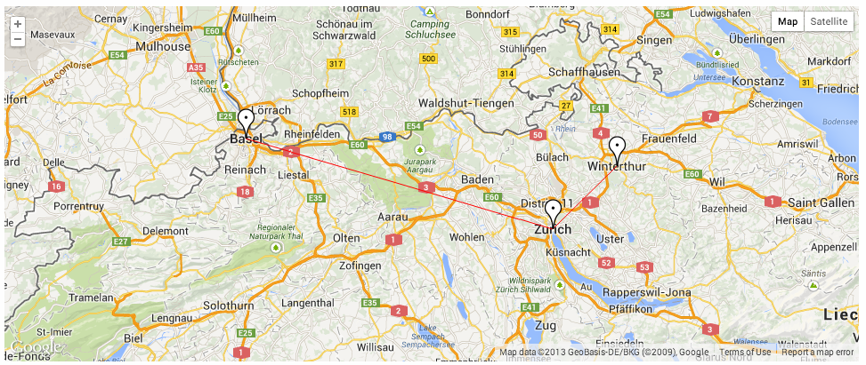 Sample Output of Google Maps Travel Route