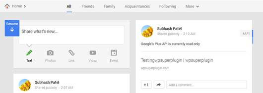 Share your wordpress post on google profile page with link and message.