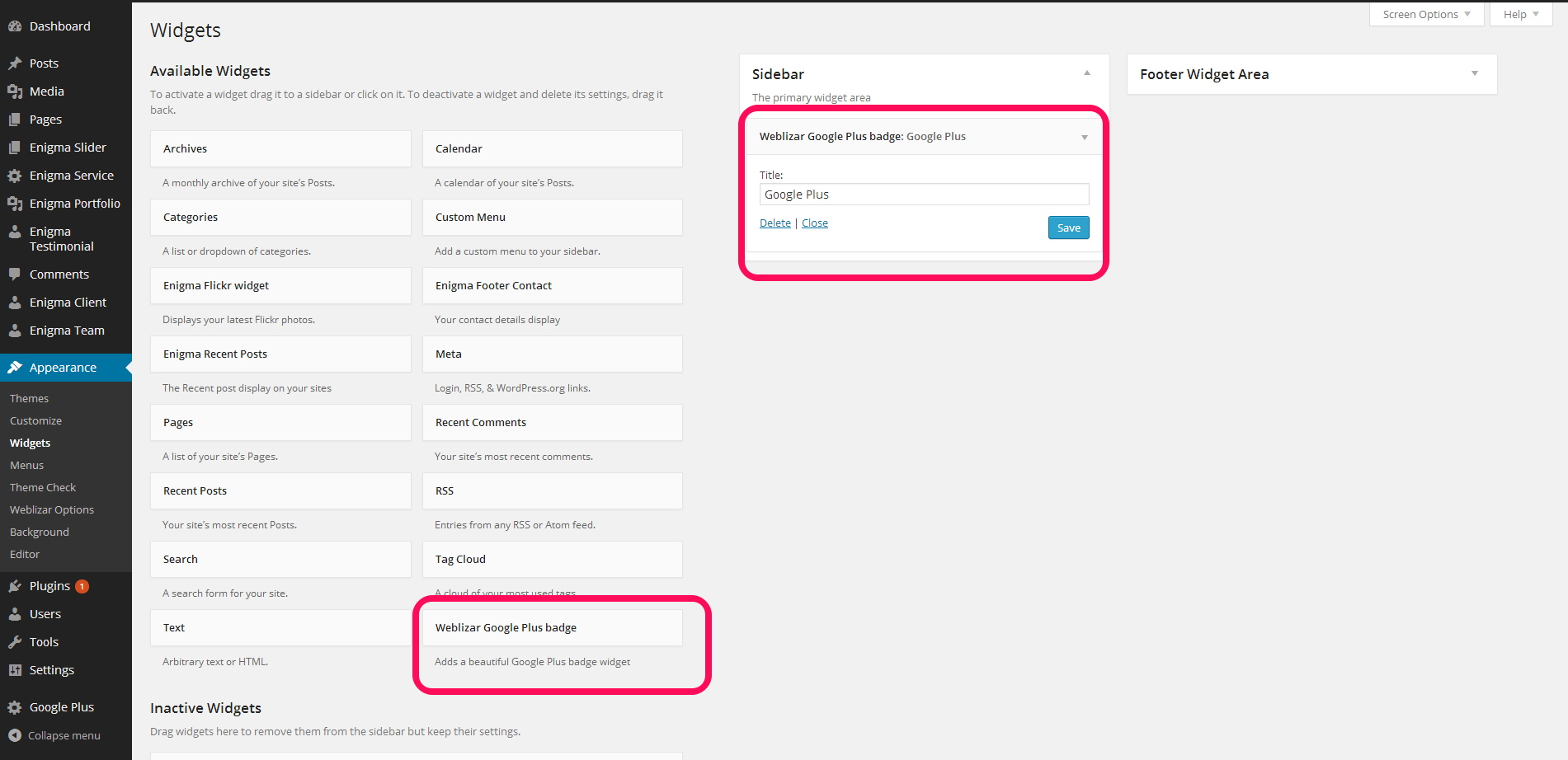 Google+ Plugin Settings