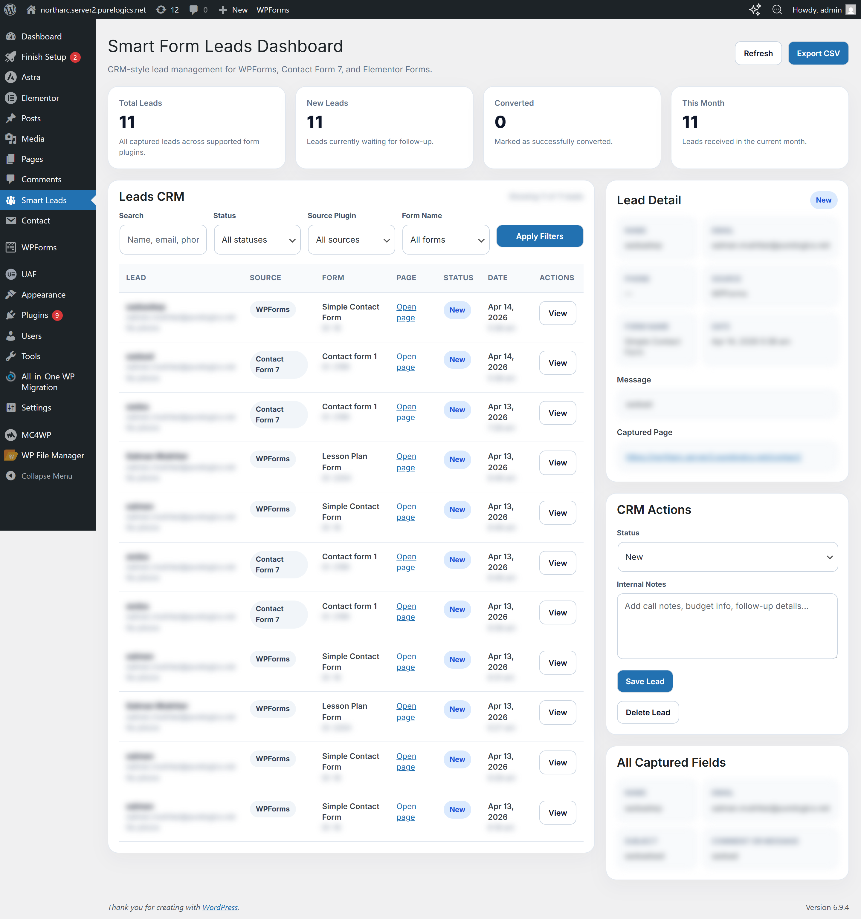 CRM style leads table