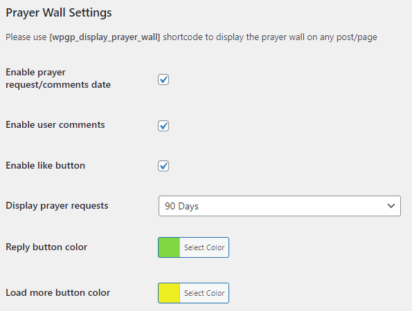 Prayer Wall Settings