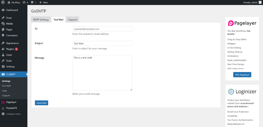 **Test Email Wizard** you can also send a test Email.