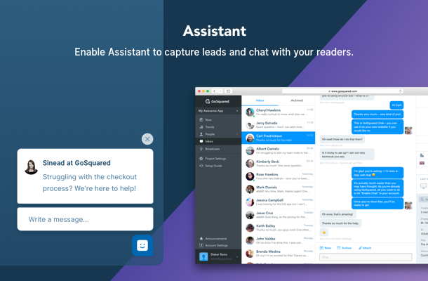 GoSquared Assistant. The intelligent messaging widget to help you engage and capture more leads through your Wordpress site.