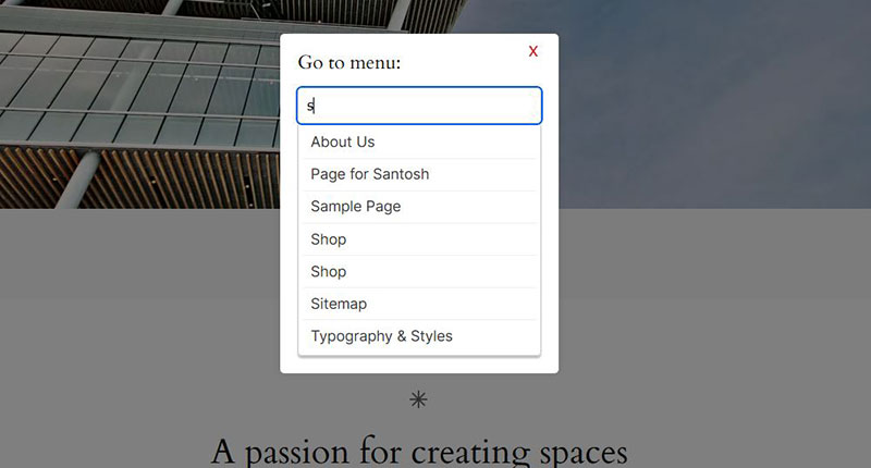 **GoToMenu Modal:** The modal that appears when users press the F2 key, allowing them to select a menu and navigate to the corresponding page.