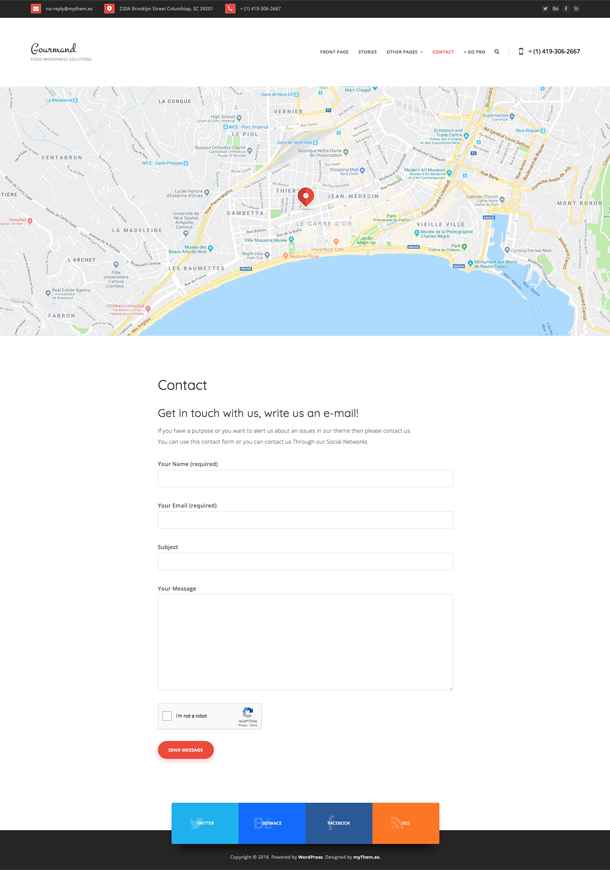 Contact page with header google map