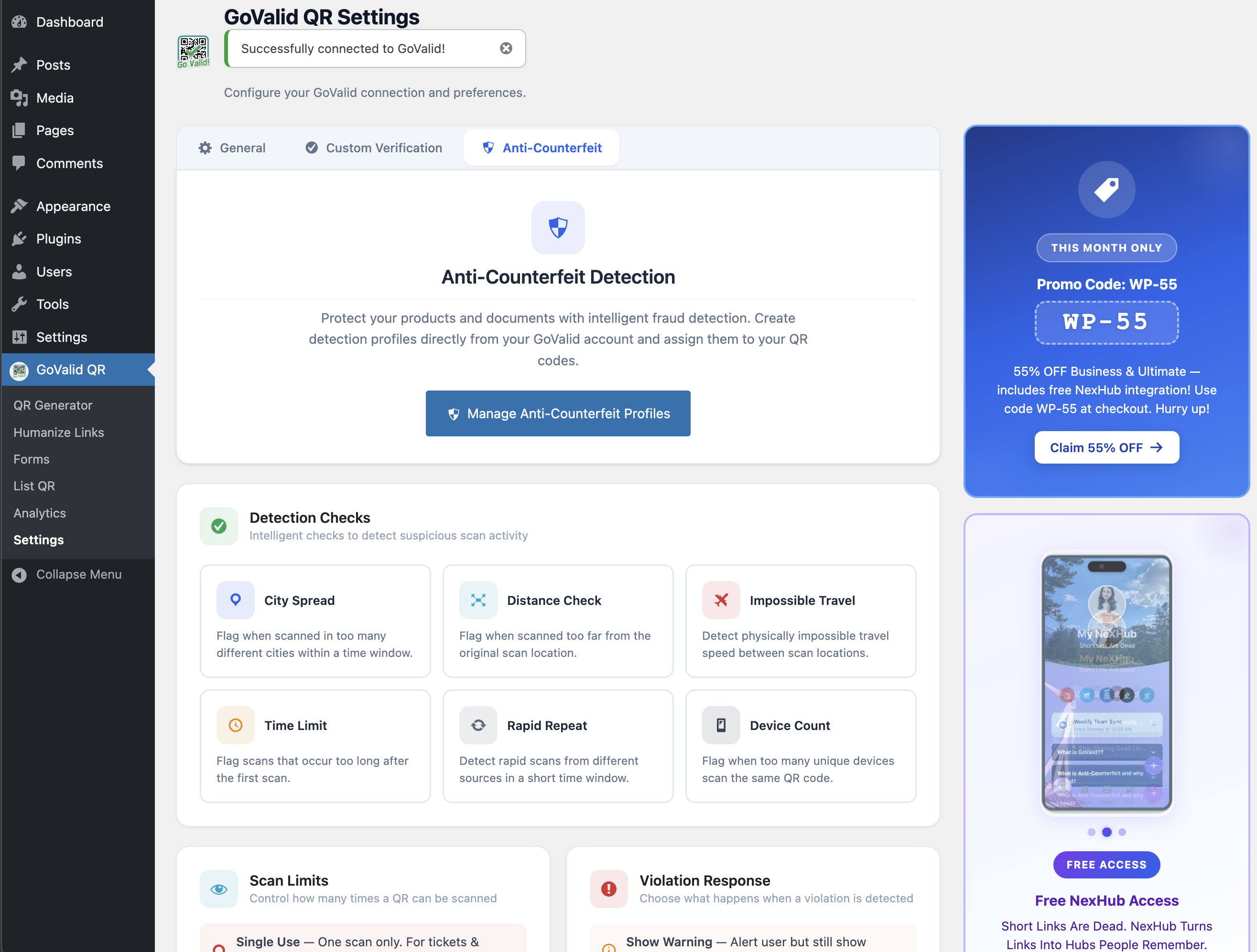 Dashboard widget — scan analytics at a glance