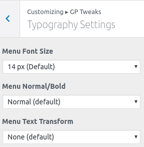 Typography Section in GP Tweaks.