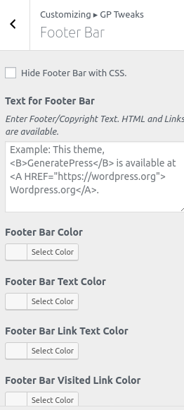 Footer Section in GP Tweaks.