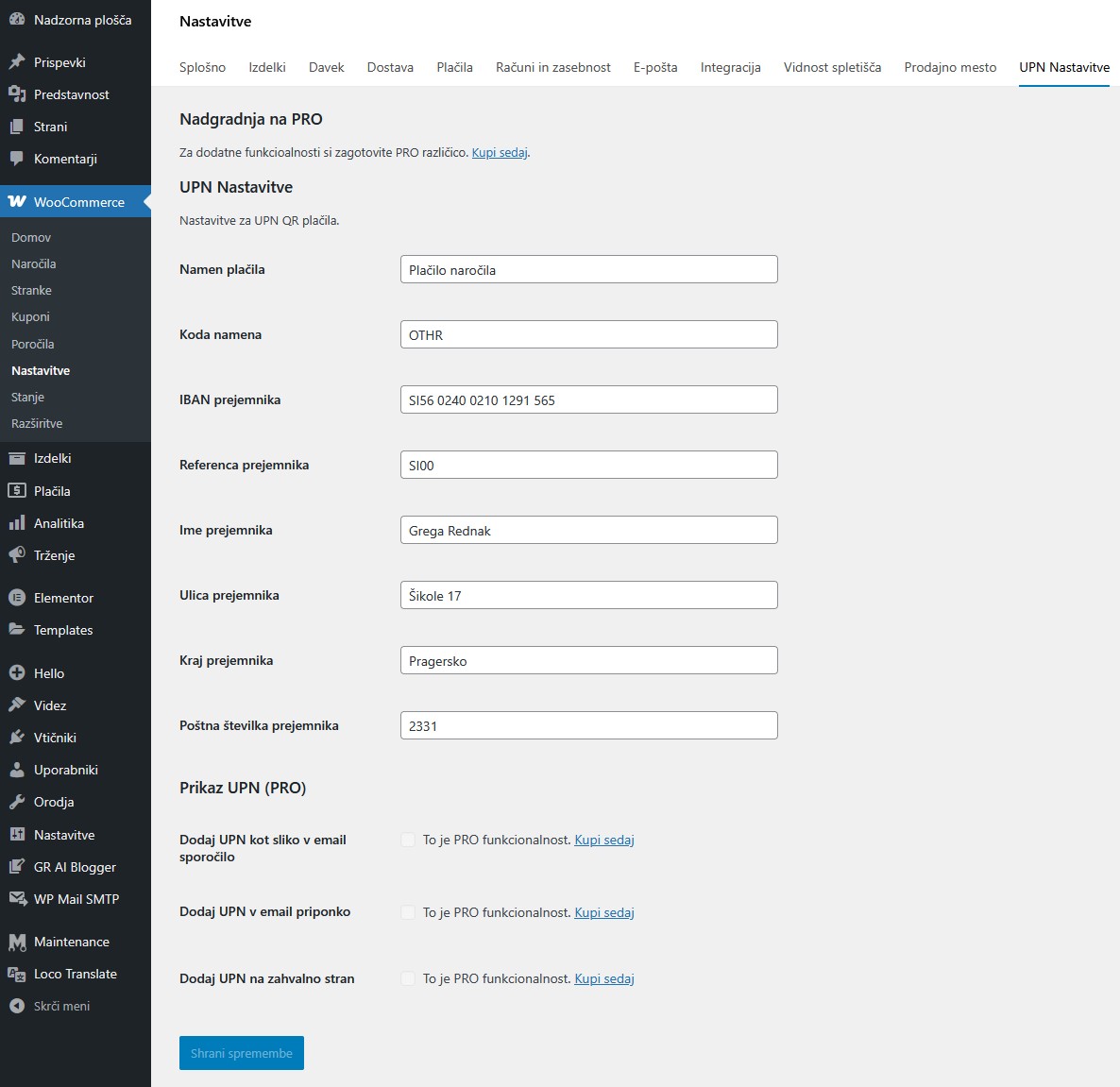 UPN settings page inside WooCommerce admin.