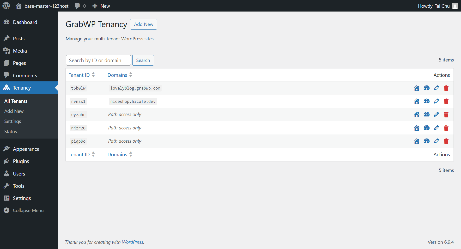 Simple listing all tenants