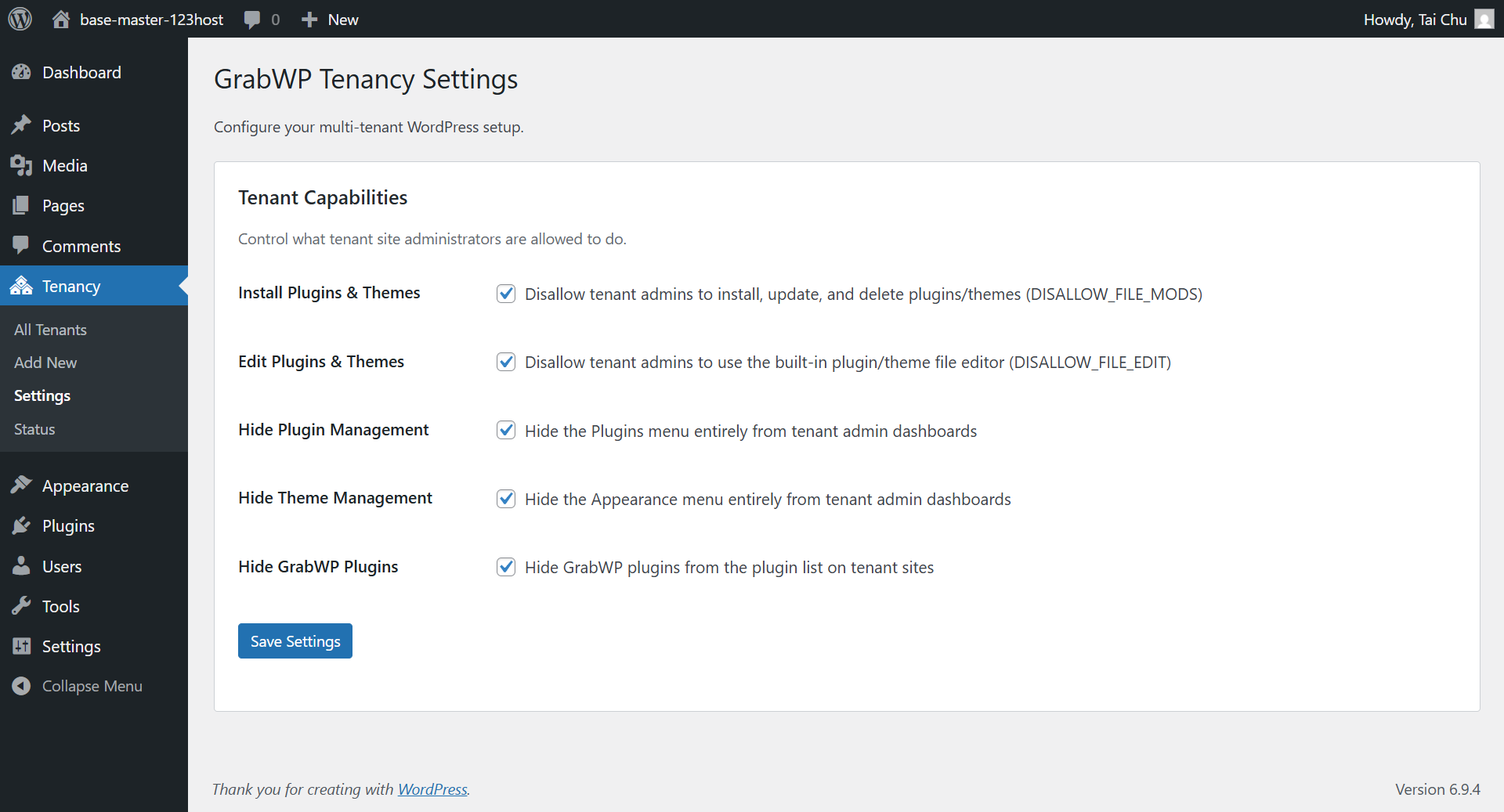 Setting to disable tenant install or edit plugins and themes
