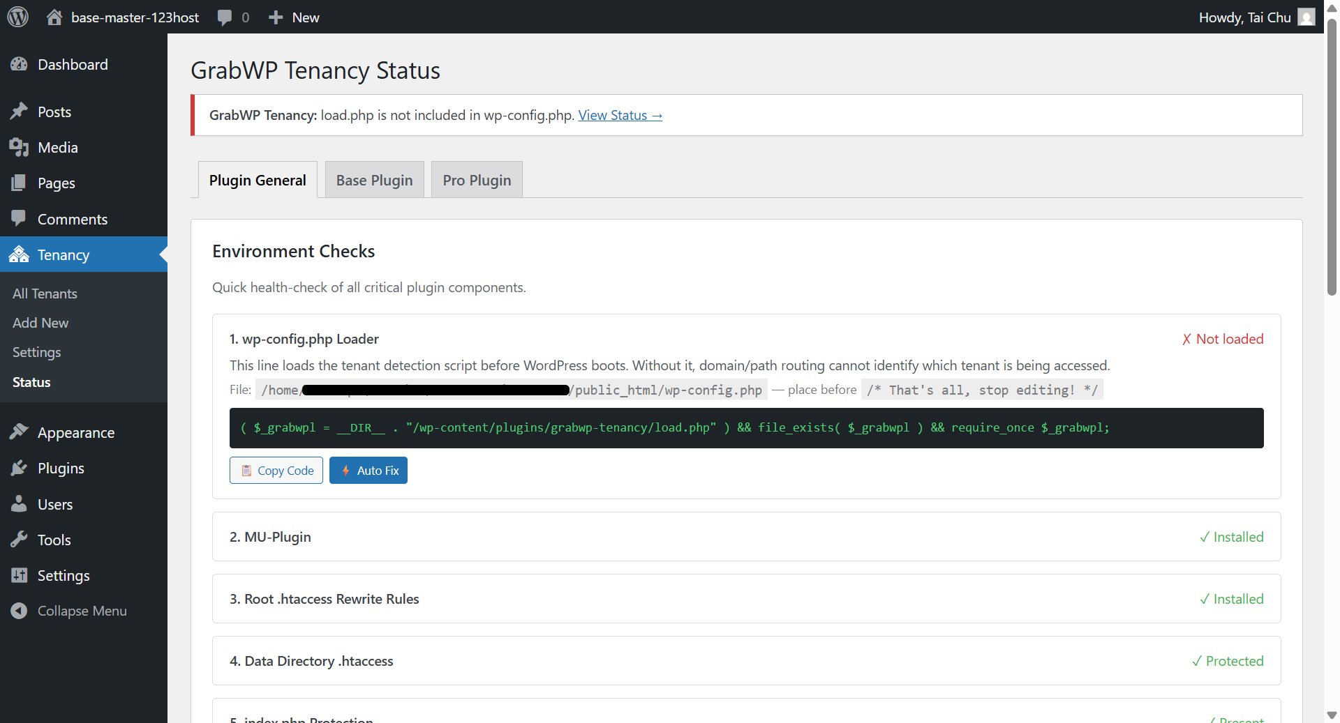 Status page with guide to enable functionality
