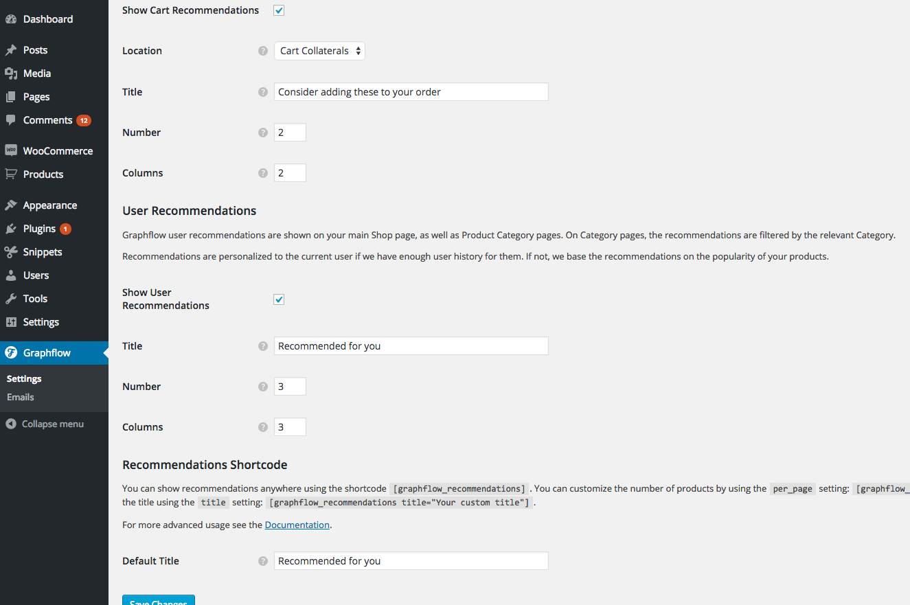 More options available in the Graphflow Settings screen.